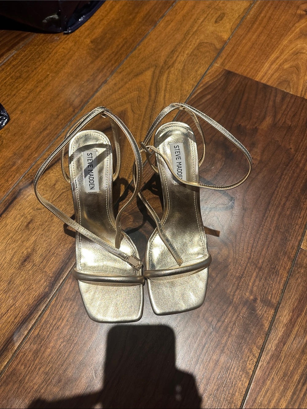 Steve Madden Metallic Gold Strappy Square-Toe Heels